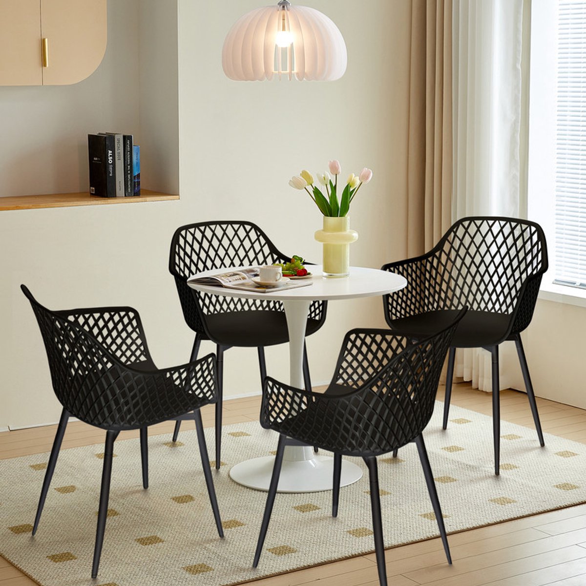EGGREE eettafel en stoelen set - witte tafel Ø 70 cm met 4 stoelen - voor bar - kookeiland - café en eetkamer Wit-R4BK