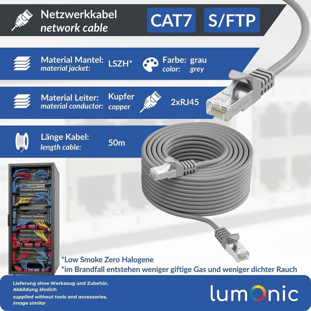 50 Meter CAT7 Netwerkkabel Ethernet LAN Kabel Met RJ45 Connectoren Grijs