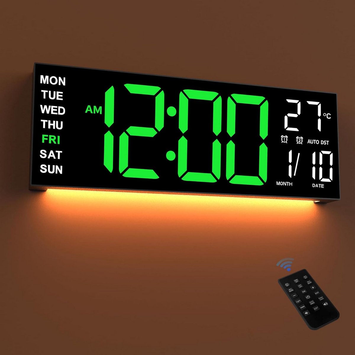 Grote Digitale Wandklok met LED Display, Dimfunctie en Afstandsbediening