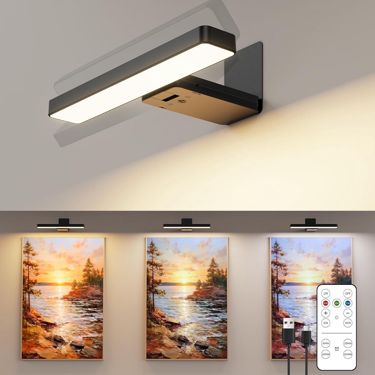 Oplaadbare LED Fotolamp met Afstandsbediening - Dimbare Wandlamp met 3 Kleurtemperaturen