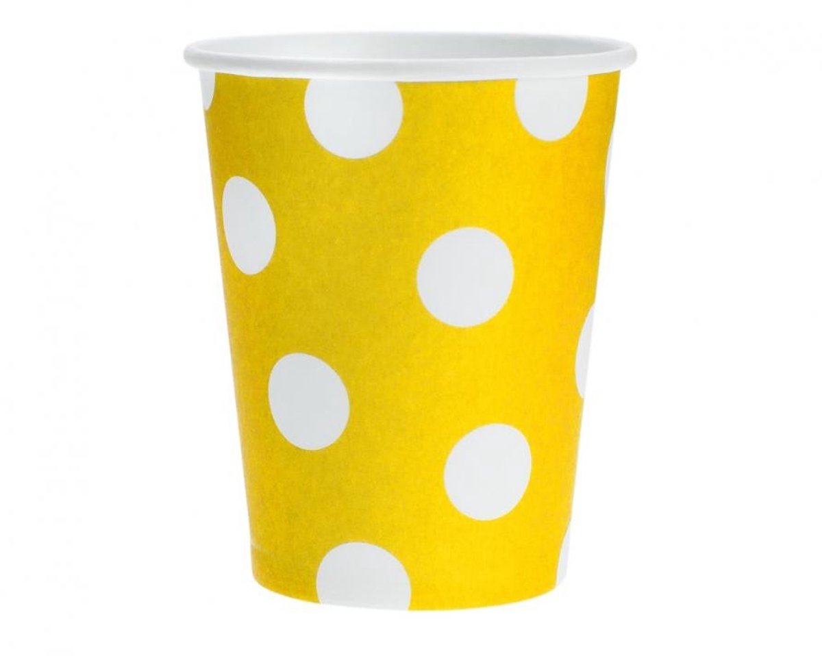 Kleur Gele Stippen Gele papieren beker 6 stuk 270 ml