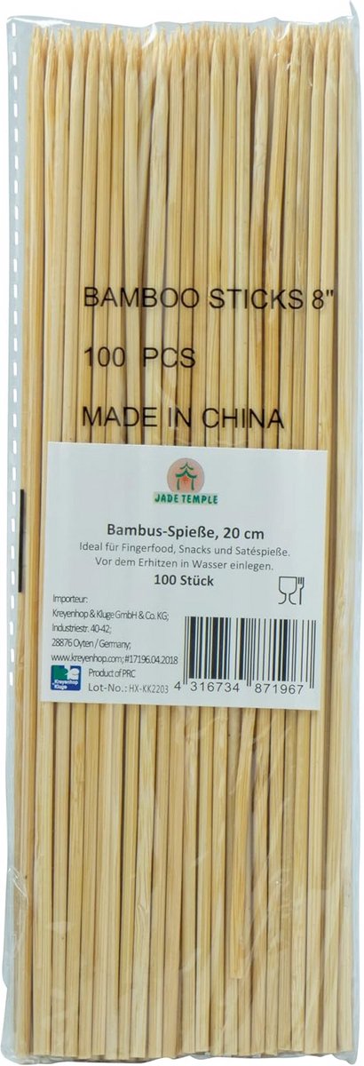 100 Stuks Bamboespiesen 20 cm Lang voor Barbecue en Fingerfood