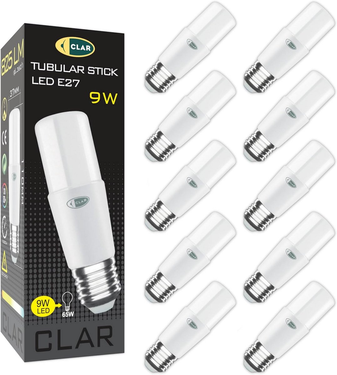 Set van 10 LED Lampen E27 9W - Neutraal Wit Licht 4000K - Energiezuinige Vervanging