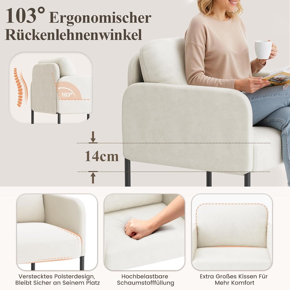 Fluwelen Loungestoel Set van 2 – Bellavero Moderne Gevoerde Fauteuils Beige – Comfortabele