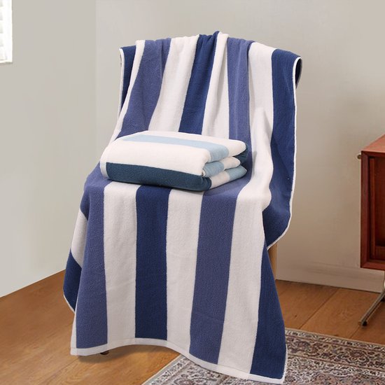 Gestreepte badhanddoek - handdoek - badhanddoek - sneldrogend - 70*140cm - katoen - blauw