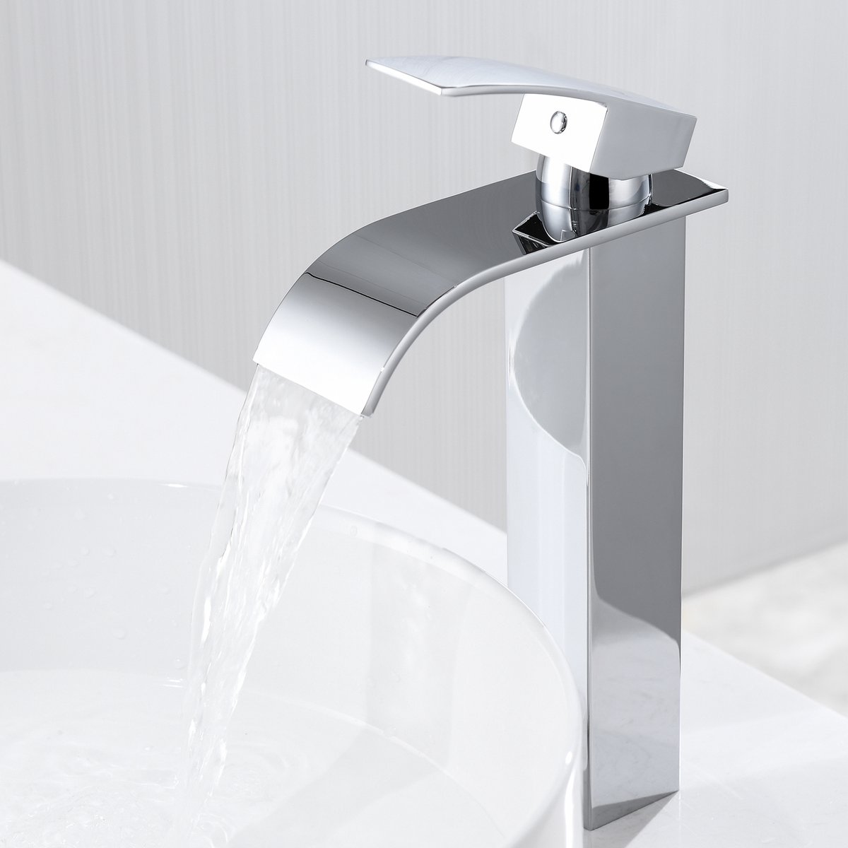 Auralum Max Wastafelkraan Chroom- Waterval Uitloop - RVS - Breed Waterstraal - Modern Design - Montagegat Ø32-35 mm