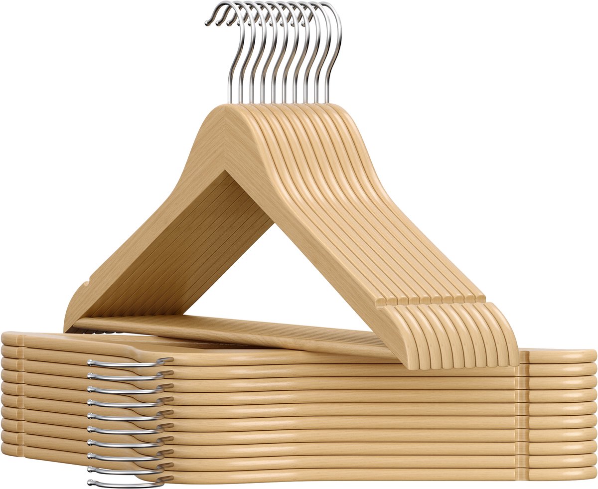 SONGMICS CRW030K01 - Houten Kledinghangers Set van 30 - Ruimtebesparend - 360° Draaibare Haak