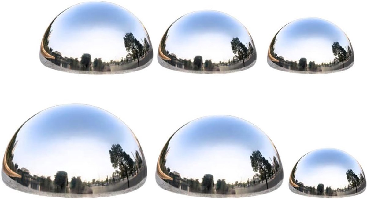 Decoratieve Gazonballen - Spiegelende Bollen - Tuin Decoratie - Half Roestvrij Staal - 6 Maten Set - Zilver