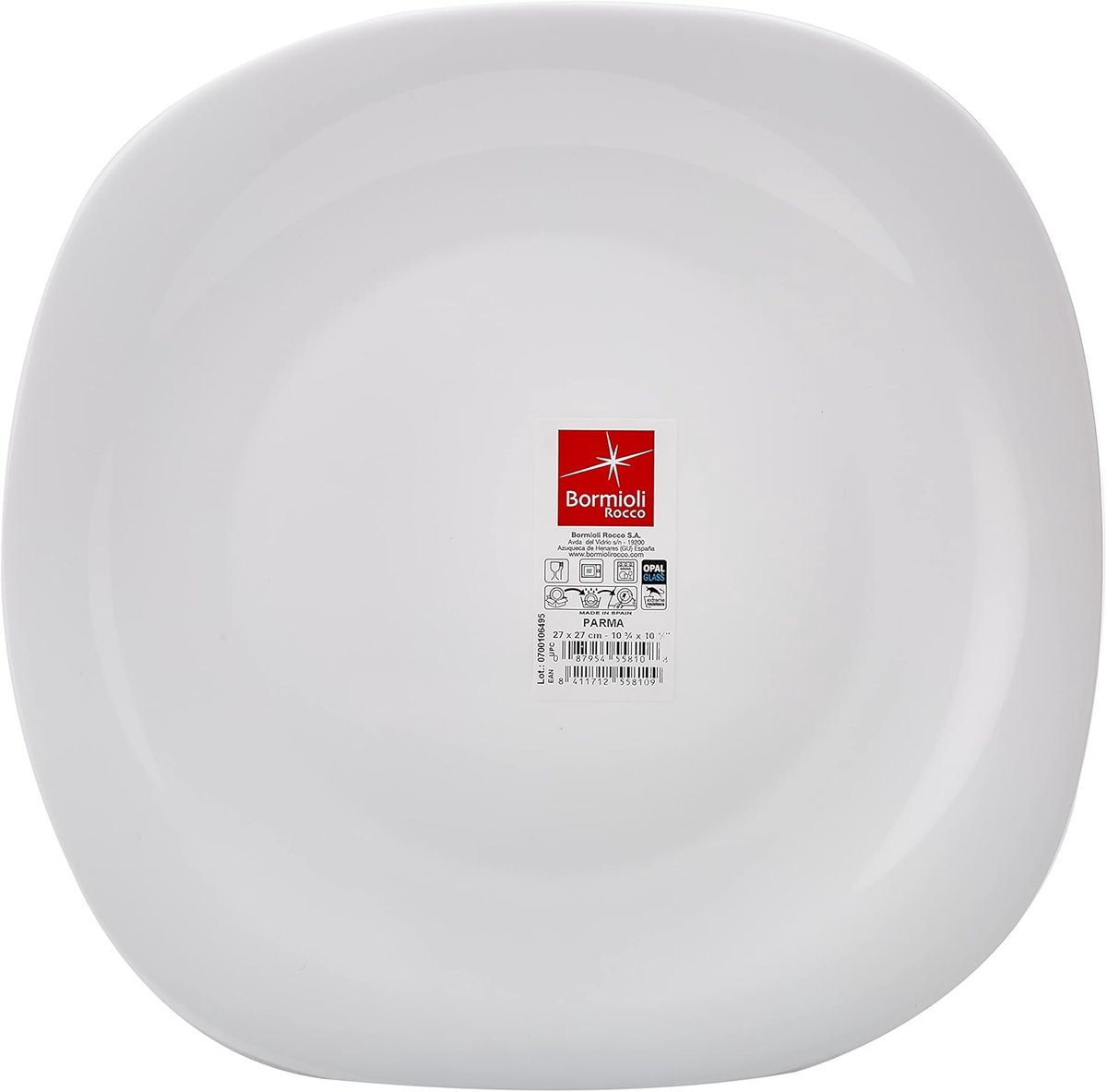 Dinerbord Vierkant - Platte Borden - Dagelijks Gebruik - Breukbestendig Glas - 27 x 27 cm - Wit