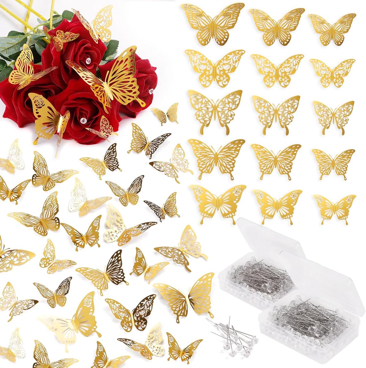 Bloemstuk Spelden - Boeket Pinnen - Bloemschikken - 408 Stuks Set - 14 x 19.8 x 5.5 cm - Goud