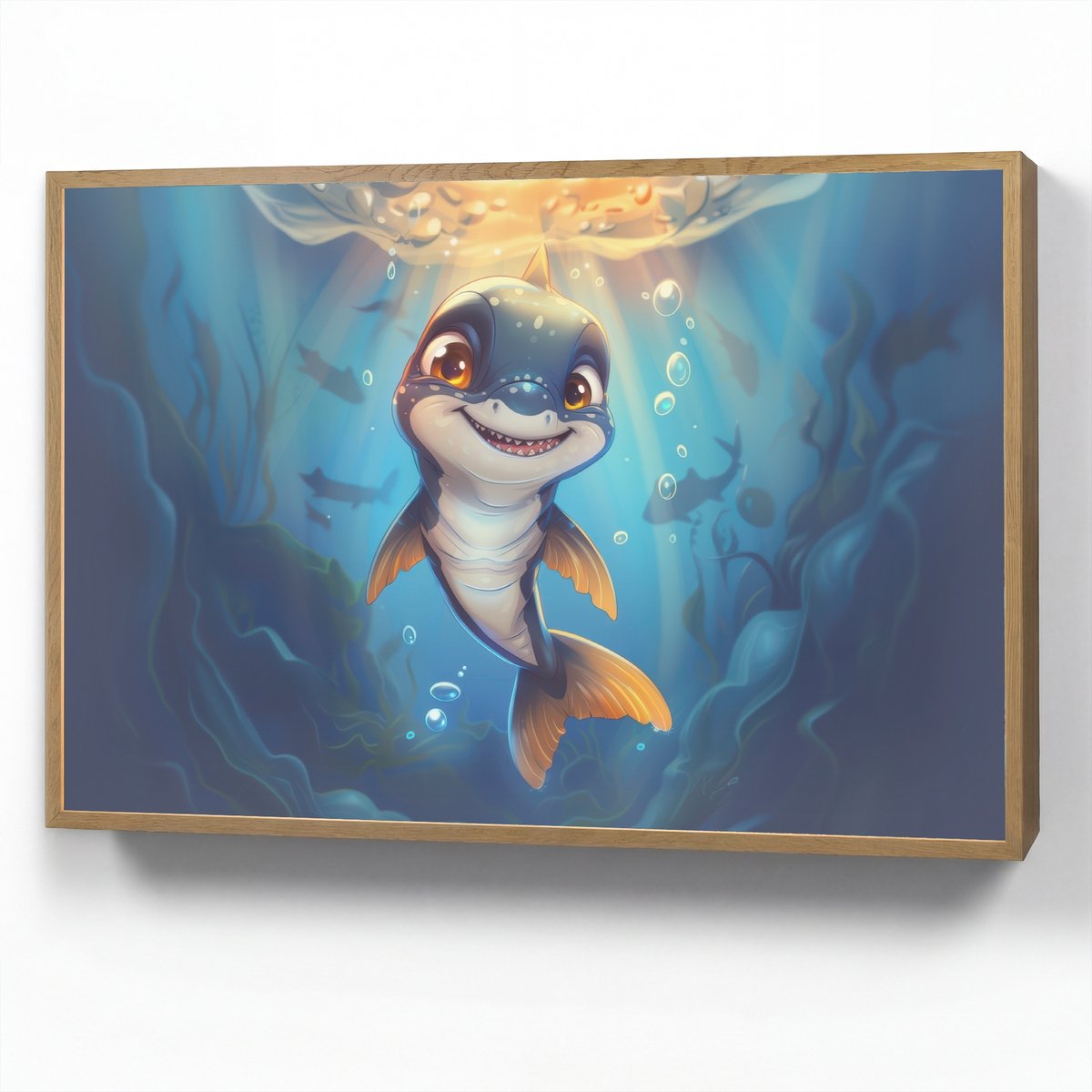 Nachtlampje 90x60 cm - Kinder lamp - Haai - Baby - Oceaan - Shark - Blauw - Tafellamp kind