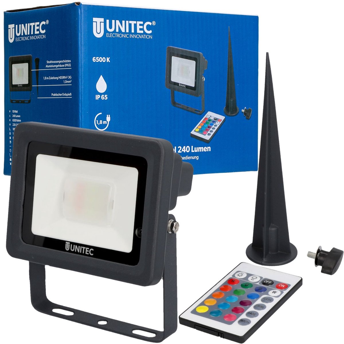 Unitec LED buitenlamp kleurrijk tuinlamp spot grondspies outdoor IP65 afstandsbediening