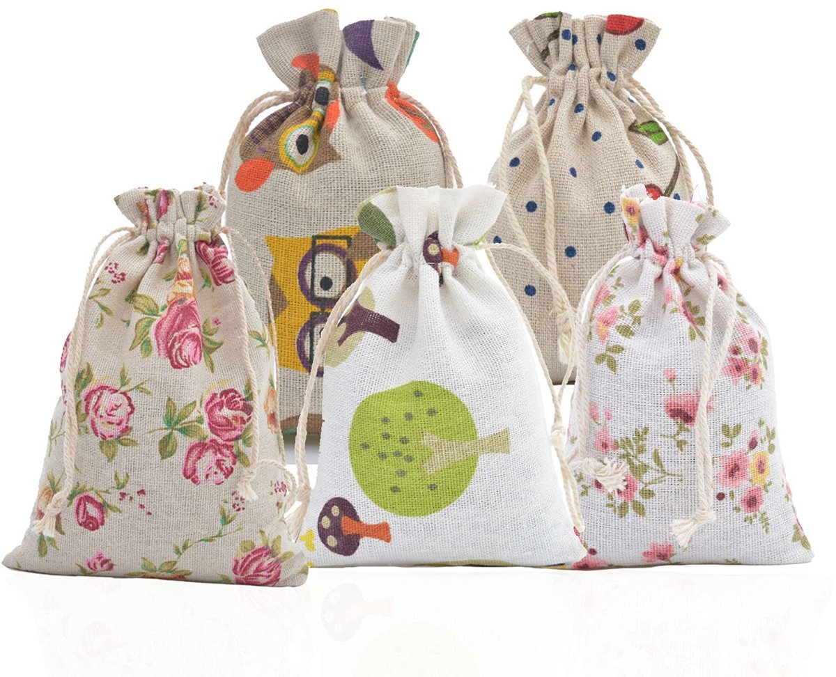 Allecto - Jute Tas - Herbruikbare Cadeautas - Kleine Trekkoord Tas - Natuurlijk - Geschikt voor Trouwen - 20 Stuks - Milieuvriendelijk