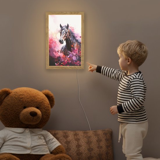 Nachtlampje 20x30 cm - Kinder lampje - Paard - Dieren - Meisje - Roze - Tafellamp kinderkamer - Slaapkamer lamp - Bedlamp kinderen - Kinderlampje stopcontact - Wandlamp babykamer - Nachtlampjes van Merkloos — afbeelding 5