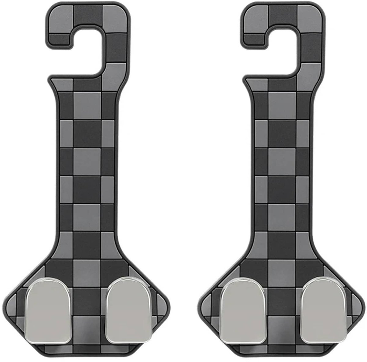 2 Pack - Auto Hoofdsteun Haakjes – Sterke Autostoel Hangers & Organizer Haken - Duo Grijs