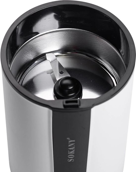 Sokany, Elektrische Koffiemolen 200W Capaciteit 75g, Zwart / Wit van SOKANY — afbeelding 3