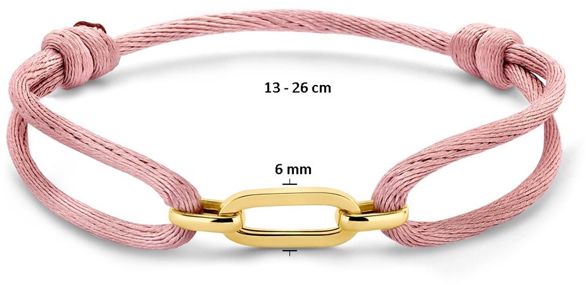 Armband Satijn Zacht Roze 13 - 26 Cm 14K Goud Met Rubber/Nylon/Leer