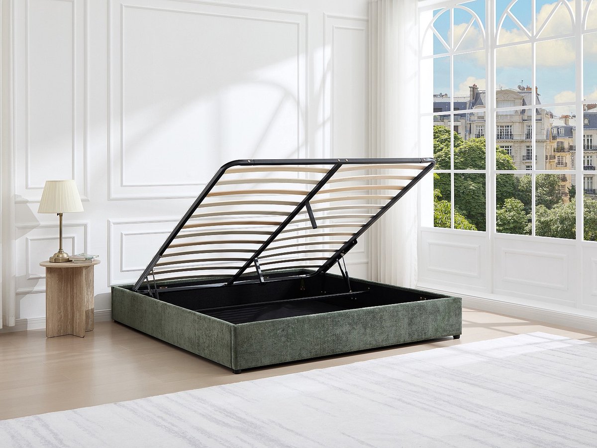 Vente-unique Boxspring met opbergruimte 160 x 200 cm van gestructureerde stof - Groen - FIRMEO van YSMÉE