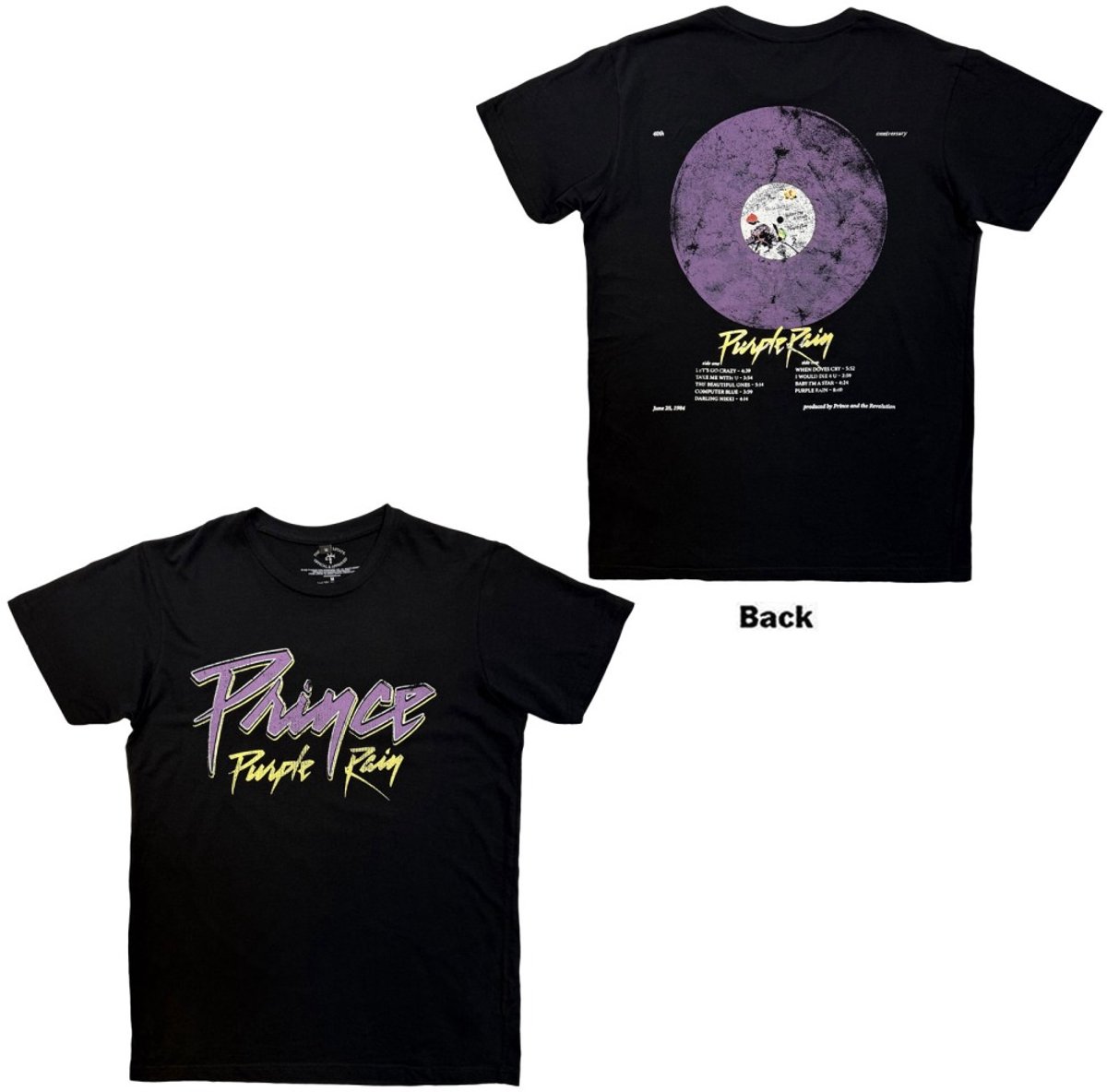 Prince - Purple Rain 40th Anniversary Heren Tshirt - S - Zwart