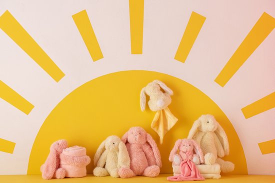 J-Line knuffelbeer Konijn Doudou - polyester - roze/geel - set van 2 van Merkloos — afbeelding 2