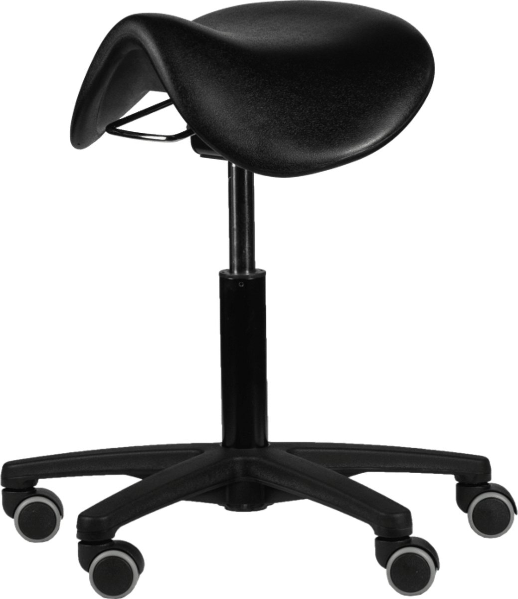 Ergonomische Zadelkruk - Kapperskruk - Verstelbaar - Op Wielen - Met PUR zitting - Zwart