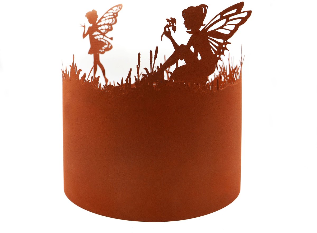 UNUS® Plantring gazonrand twee feeën op bloemenweide in roestlook rond 29 cm hoogte 32 cm