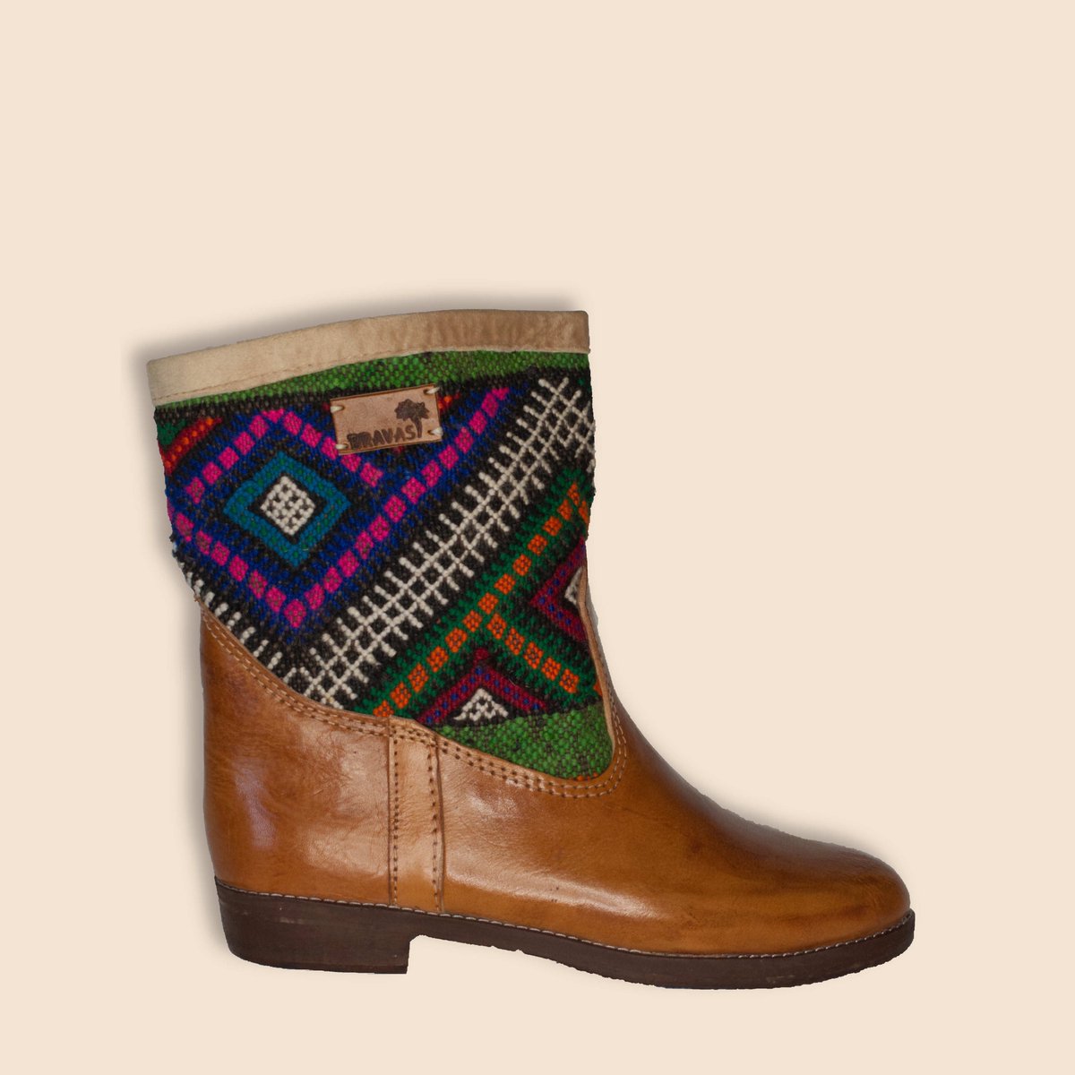Kelim Boots | Cognacbruin Leer | Marokkaanse Kelim | Maat 42 | Vitoria | Bravas Boutique
