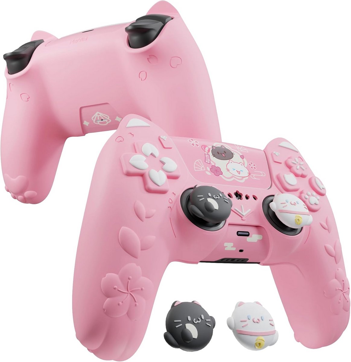 Siliconen Controller Cover met Joysticks & Stickers voor PS5 - Antislip Beschermhoes Roze Katten Design