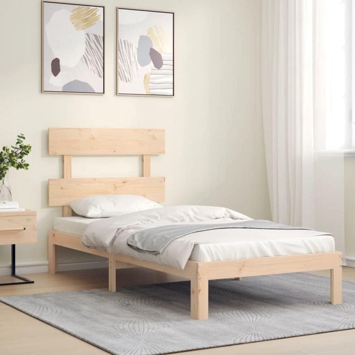 Massief Houten Bedframe met Hoofdbord voor Eenpersoonsmatras (90x200 cm)