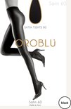Model met zwarte Satin 60 panty van Oroblù, Made in Italy.