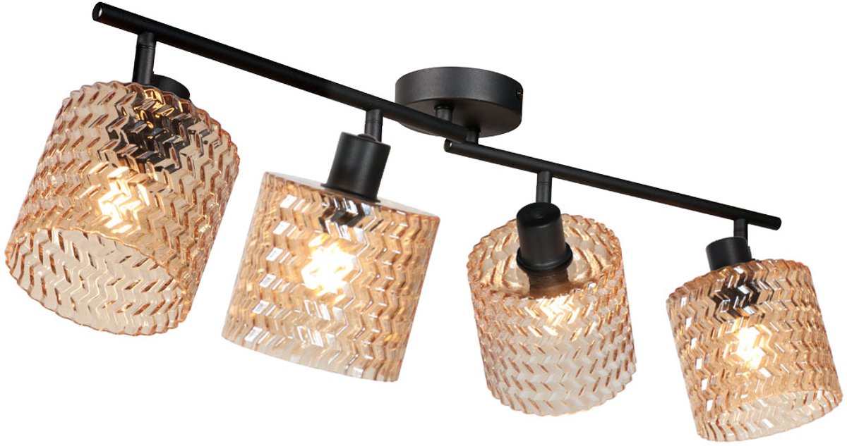 Spot - amberkleurig zwart - Ocre - glas metaal - kleurglas-lamp - E14 - 4226ZW - Mexlite