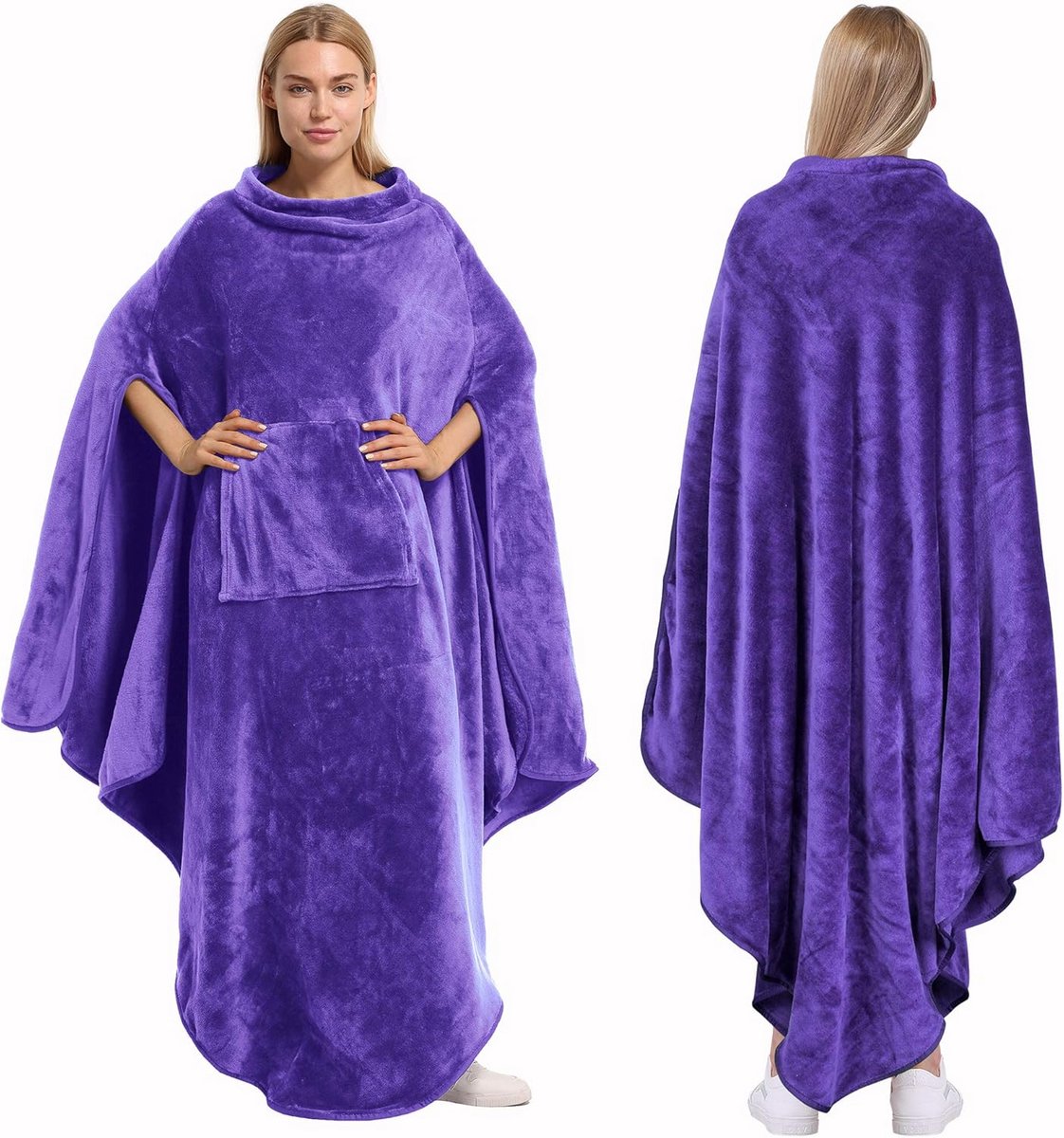 Draagbare fleece deken-poncho voor volwassenen – zacht, warm en comfortabel met zak