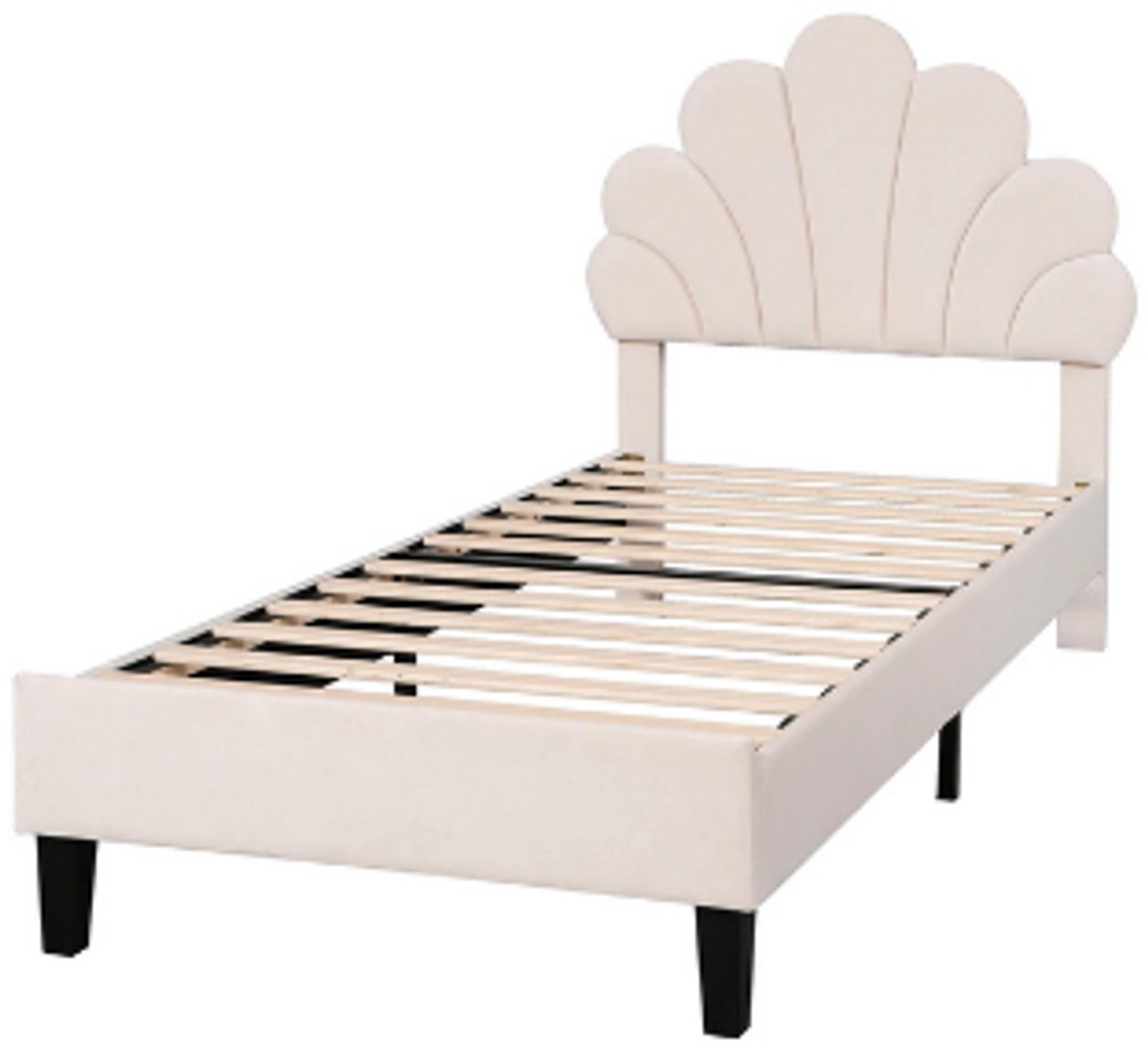 J.T.R Bed-Kinderbed-90x200 cm-kinderbed met verstelbaar hoofdeinde en lattenbodem- fluweel- Beige.