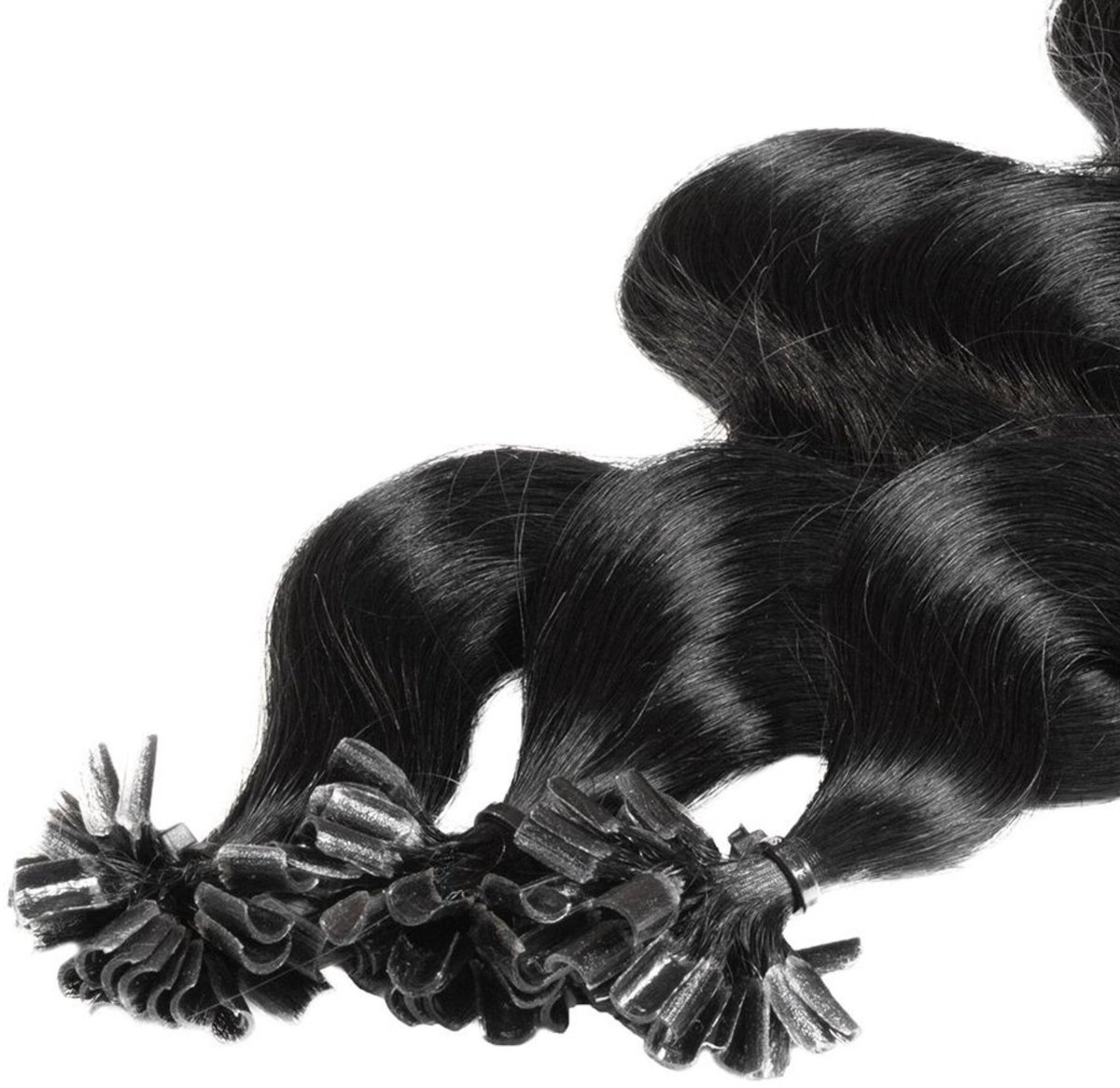 hair2heart Premium Extensions Echt haar Bondings Gegolfd - 25 strengen 0,8 g 40 cm 2/0 zwart