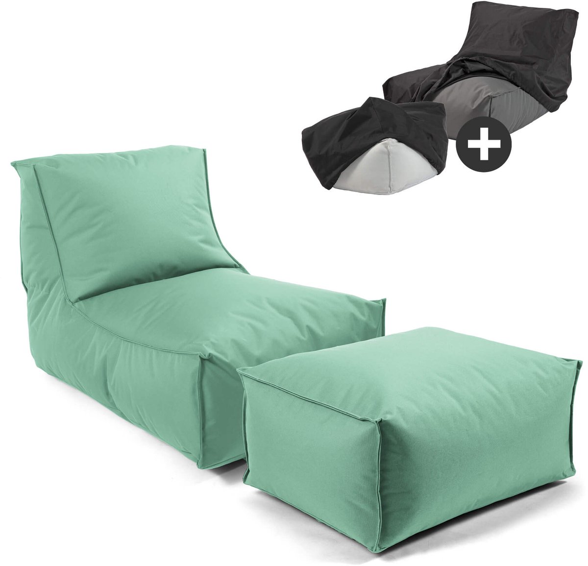 mokebo Zitzak met hocker en beschermhoes voor kinderen & volwassenen 'Der Sundowner', Bean Bag met vulling of vloerkussen in Beige