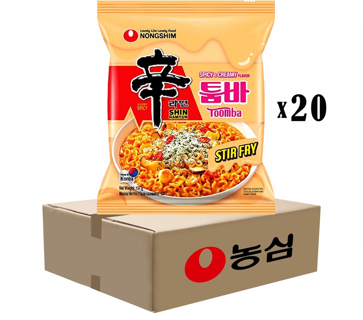 NONGSHIM - Instant Noedels Shin Toomba Stir Fry Creamy Spicy Korean Ramyun - 137g x 20stuks - Voordeelverpakking