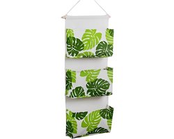 EBETA E Hangende organizer voor deur, muur, organizer, gebruiksvoorwerpentas, hangende opbergtas voor entree, garderobe, badkamer, 3 grote vakken (groene bladeren)