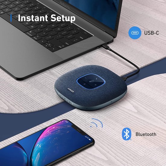 Anker PowerConf S3 Bluetooth Conference Speaker, 6 Built-in Microphones, Improved Sound Recording, 24 Hours Talk Time, Soundcore App Control, Bluetooth 5, USB-C, Ideal for Home Office van Anker — afbeelding 2