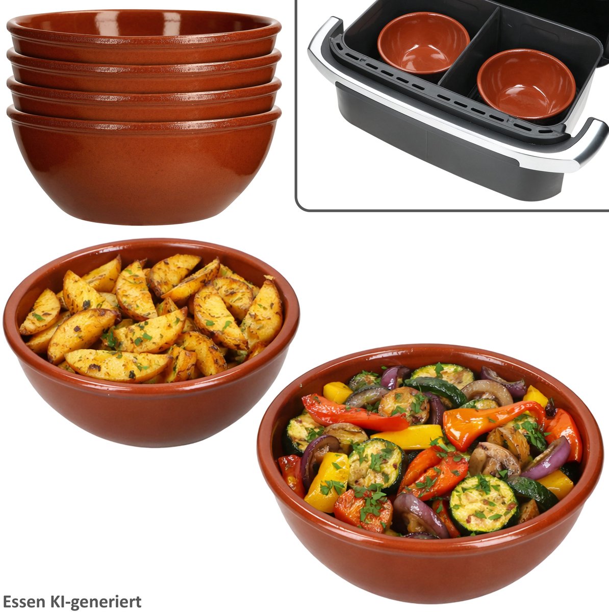 6-delige set aardewerken schaal 15cm bruin geglazuurd 650ml - 99538