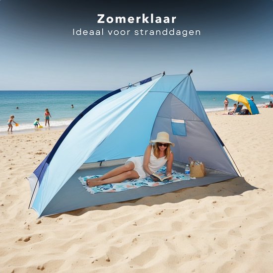Cheqo® Strandtent - Beach Shelter - Beach Tent - Strand Shelter - Strandtenten - Pop Up Strandtent - Pop Up Beach Tent - Strandtent Pop Up - Strandtent 2 Persoons - Strandtent voor 2 Personen - Blauwe Strandtent — afbeelding 5