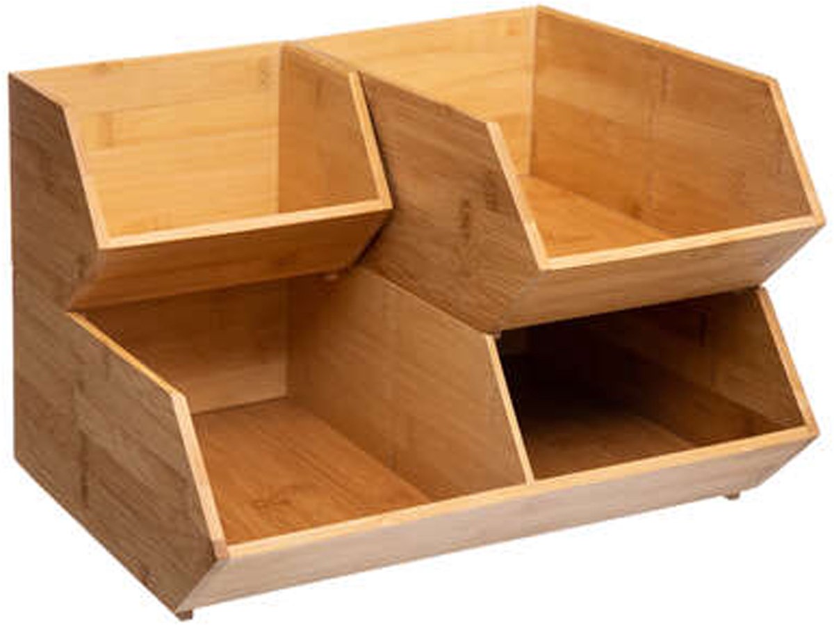 Home & Styling Stapelbare opbergmand - 18 x 31 x 12 cm - bamboe hout - lichtbruin - open organizer — cadeau in Cadeau-ideeën - foto 2