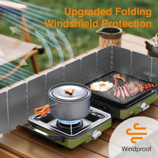 Draagbare Camping Kooktoestel met 2 Pitten en Windscherm - Inclusief Pan en Accessoires — afbeelding 5