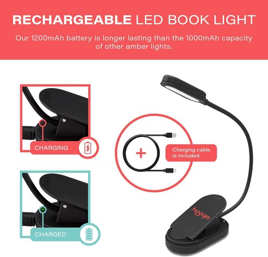 Leeslamp met Blauwlichtblokkering – Oplaadbare Amberkleurige Klem Lamp voor Comfortabel Lezen in Bed — afbeelding 5