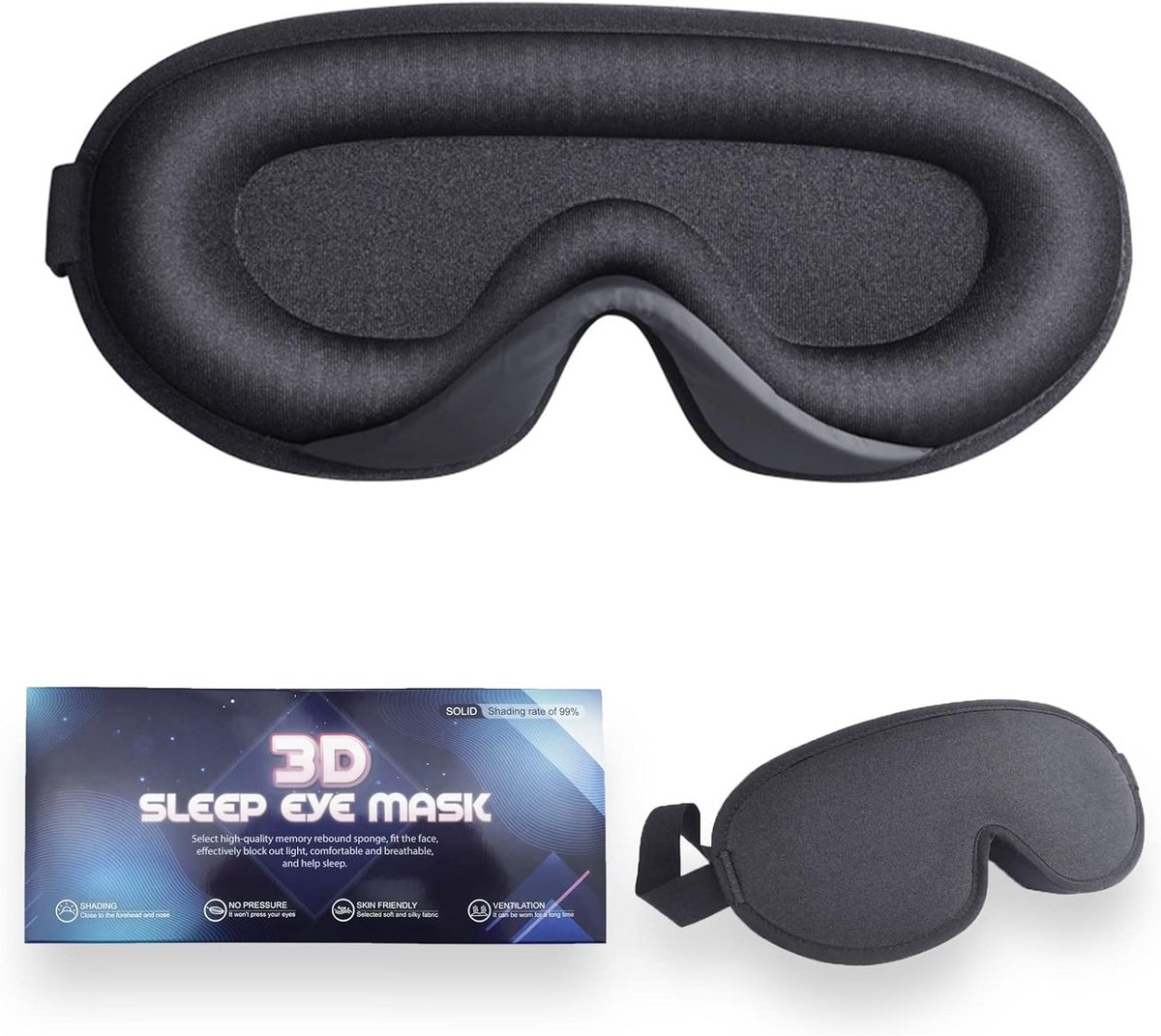 3D-contourvormig slaapmasker voor een ongestoorde slaap, lichtblokkering, ideaal voor reizen en dutjes