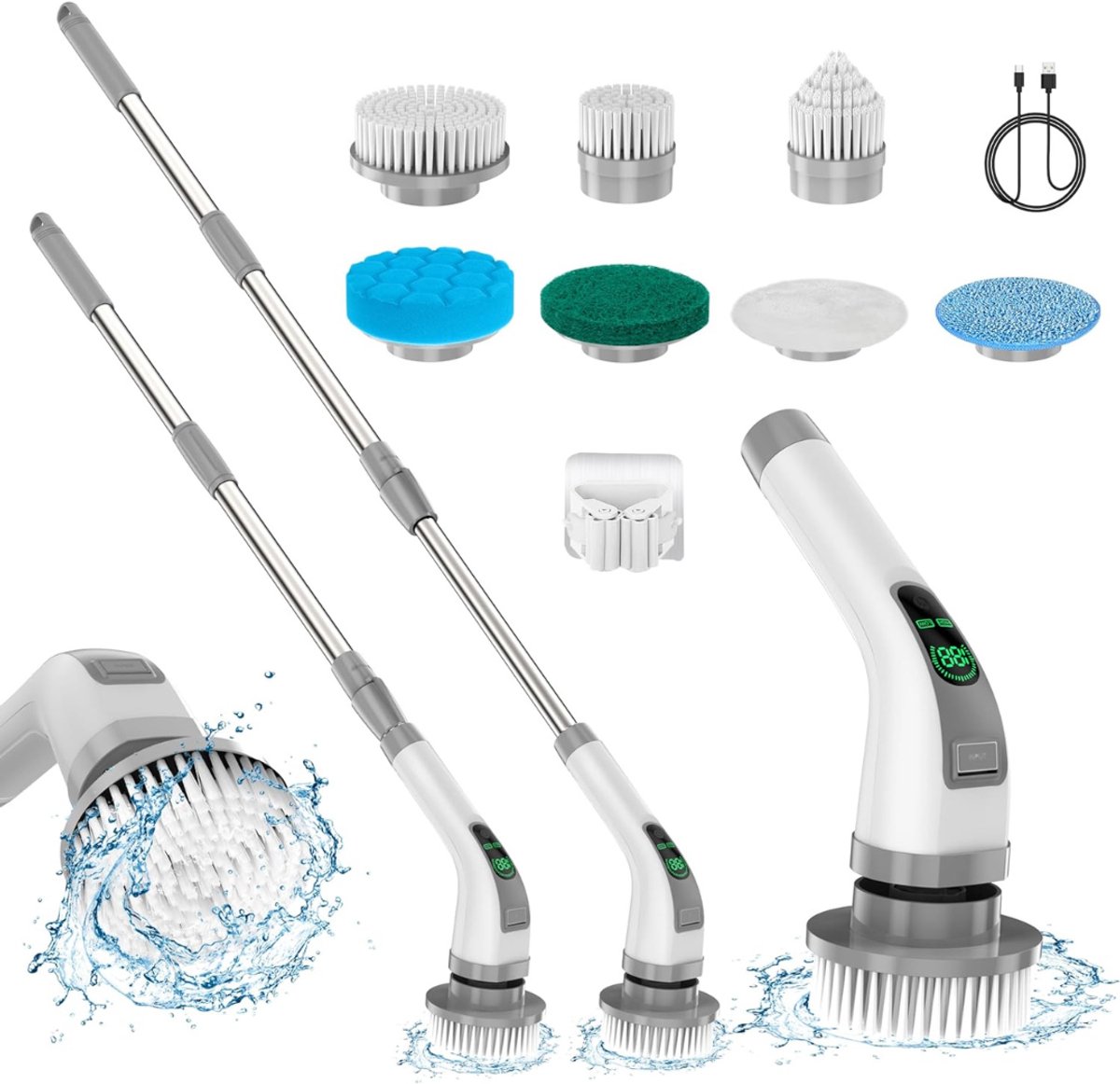 Nexvo® Electrische Dweil - Dweil - Schrobzuigmachine - met 4 Herbruikbare Pads - Grijs - 45cm x 17cm x 8cm