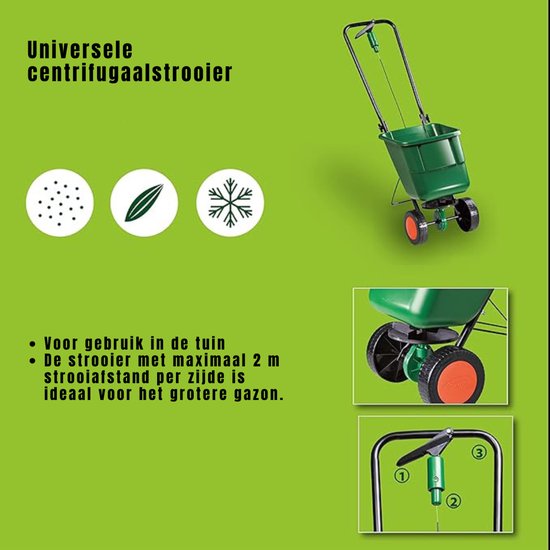 Nexvo® Strooiwagen - Meststofstrooier Met 12 Liter Vulvolume - Meststrooier Ook Voor Gazonmest, Kalk - Groen - 24cm x 14cm x 12cm van Merkloos	 — afbeelding 4