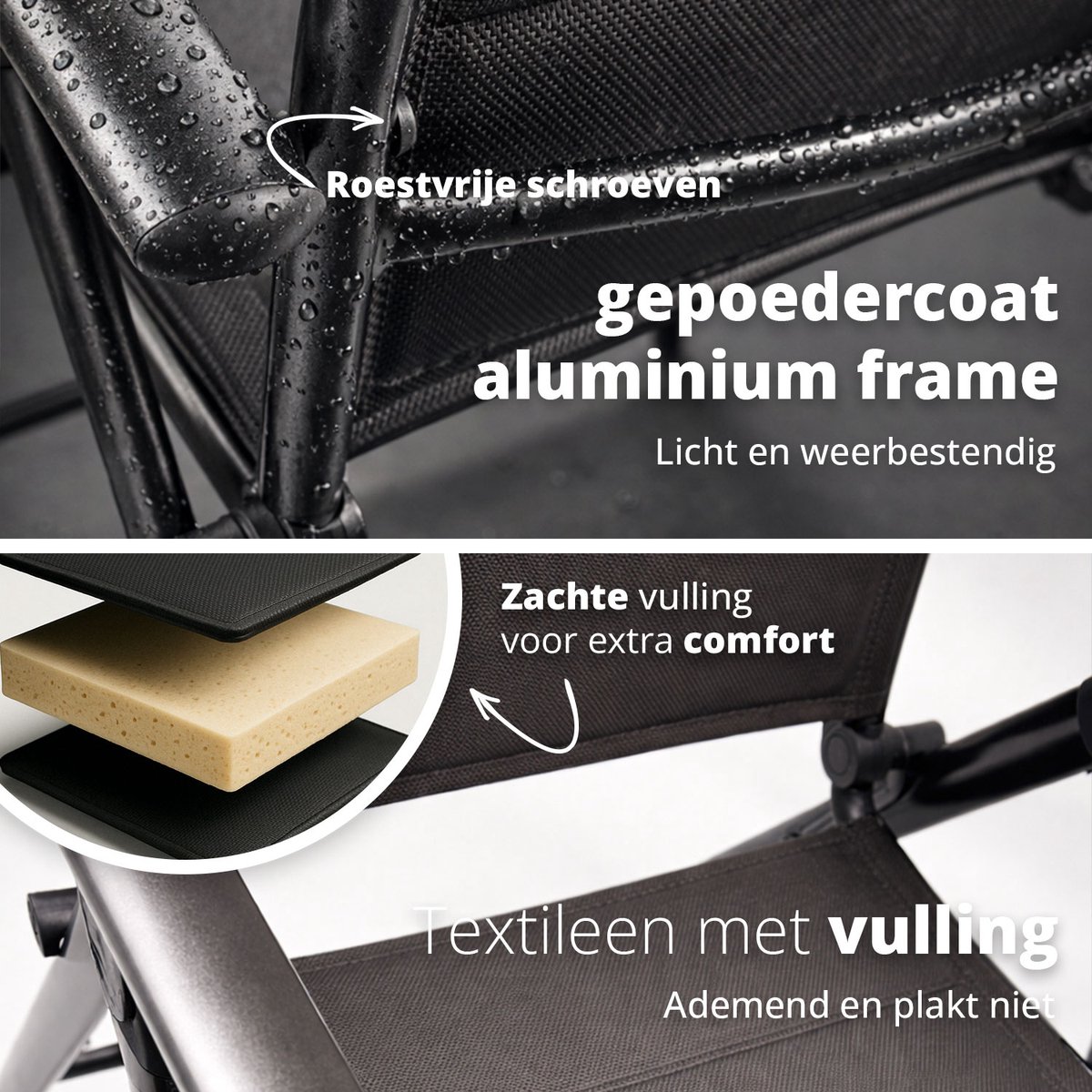 FlinQ Luma Verstelbare Aluminium Tuinstoelen 2x - Weerbestendig Tuinmeubelen - Set van 2 Relax Stoelen - Ideale Campingstoel - Ook voor Tuin of Balkon thumbnail 2