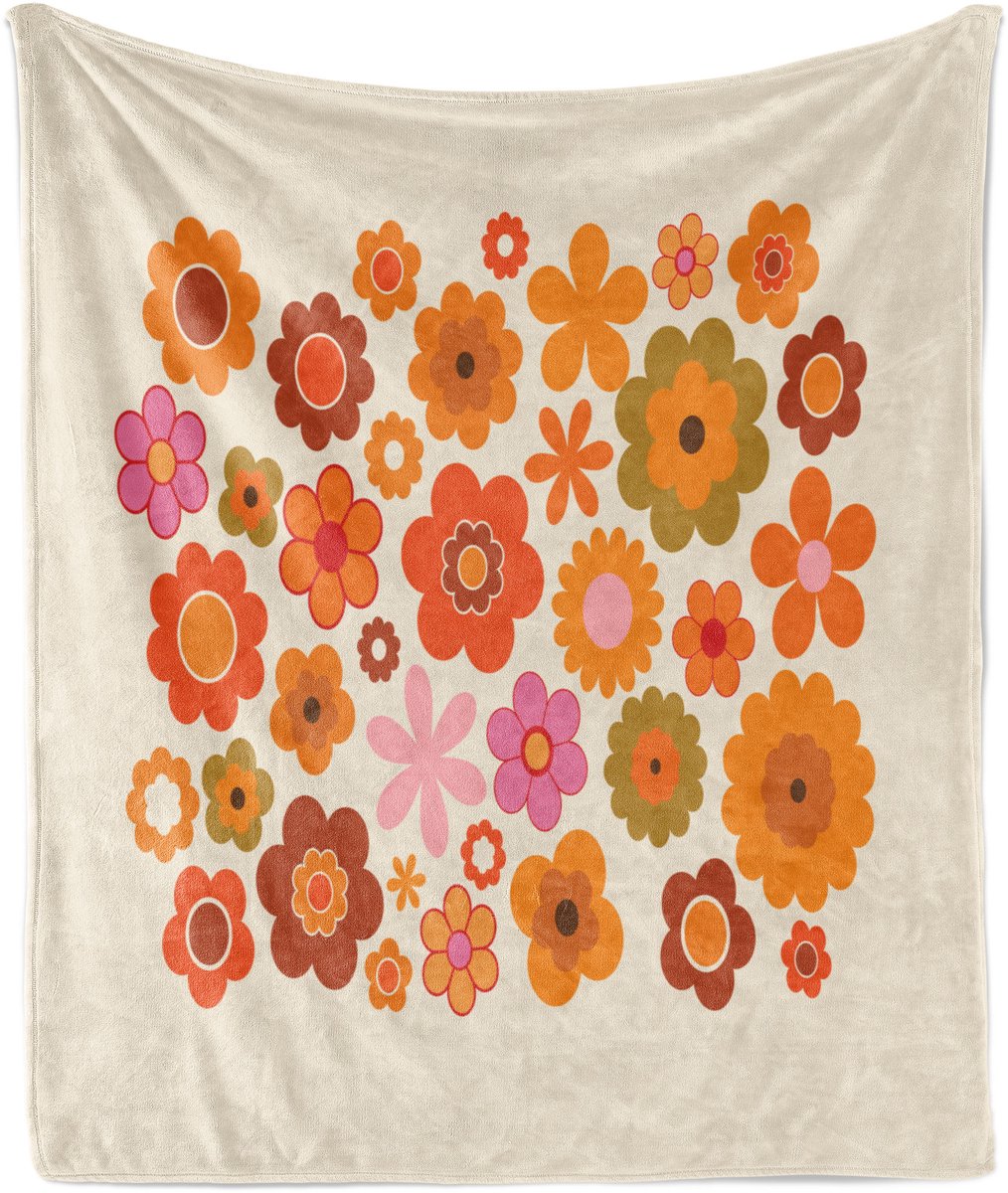 New Bed Jaren 70 Bloeiende bloemen op beige Zachte Flanellen Fleece Deken, 230 cm x 175 cm