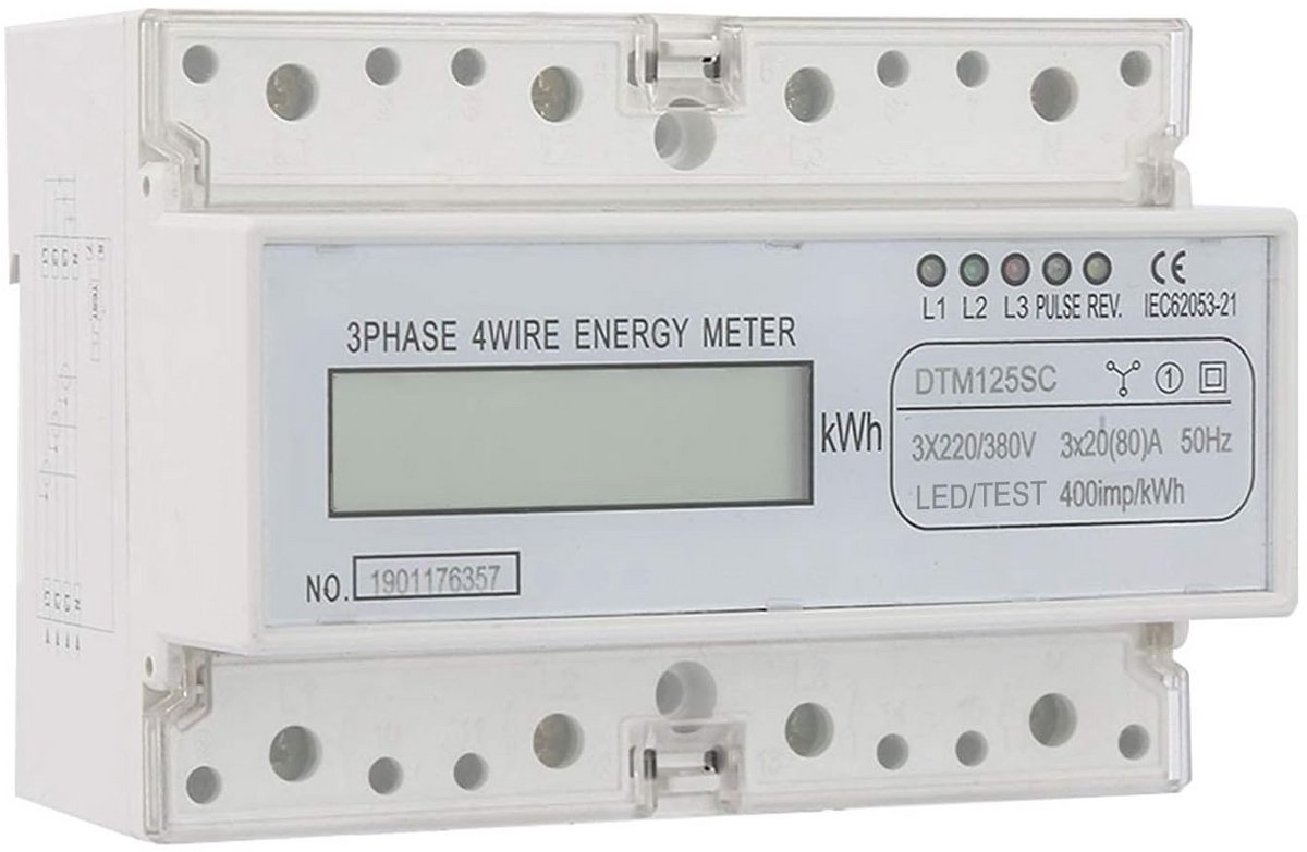 3-Fasen Digitale Stroommeter - 3x20(80)A KWH Teller met LCD Weergave