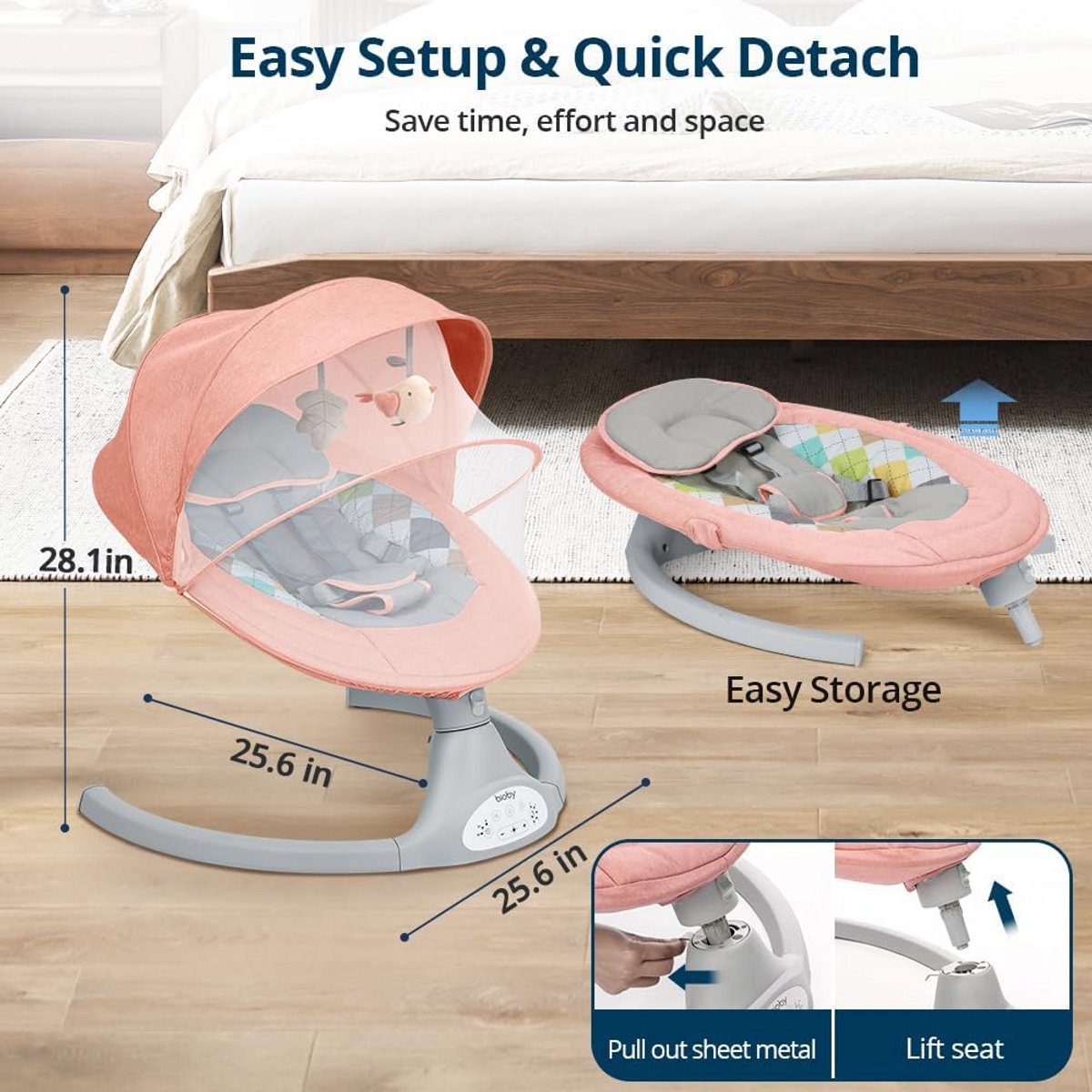 Elektrische Wipstoel Baby - 5 Schommelstanden & Bluetooth thumbnail 6